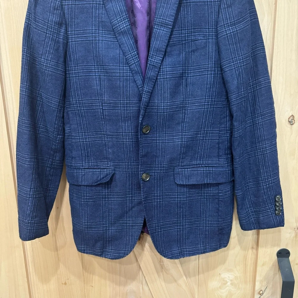 Moods of Norway Blue Plaid Wool linen Blazer Sz 36 EU 42 1865 Reda Lined Blazer - Picture 3 of 16